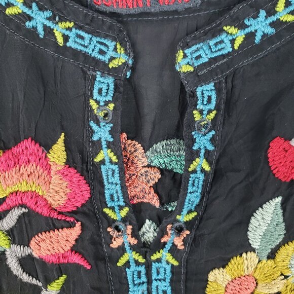 Johnny Was Embroidered Popover Top Black Rayon Multicolor Floral Womens Size 1X - Picture 4 of 12